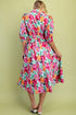 Smocked Floral Print Puffy Half Sleeve A Line Dress