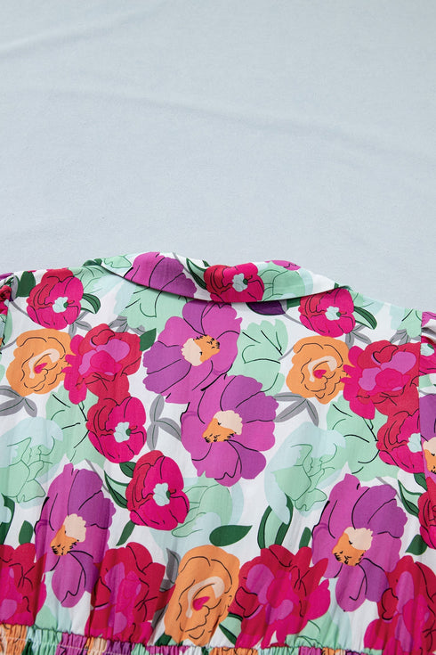 Smocked Floral Print Puffy Half Sleeve A Line Dress