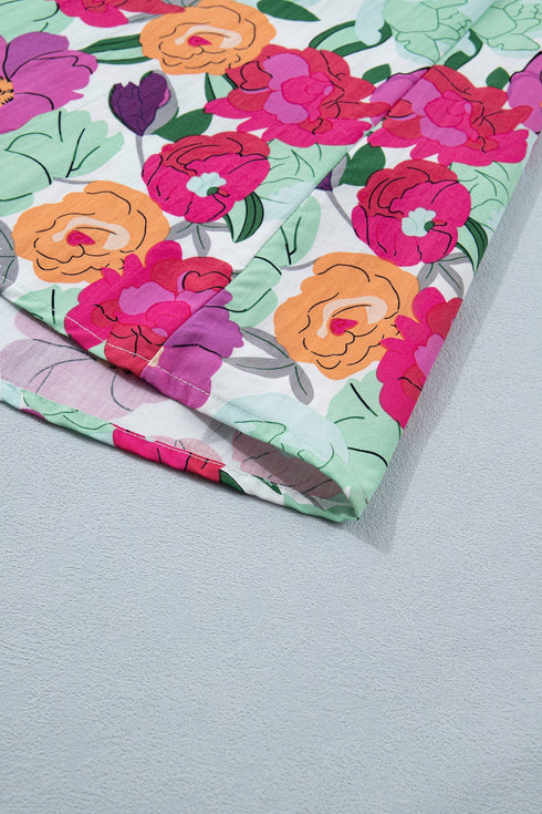 Smocked Floral Print Puffy Half Sleeve A Line Dress