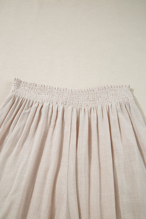 Smocked High Waist Casual Wide Leg Bottoms