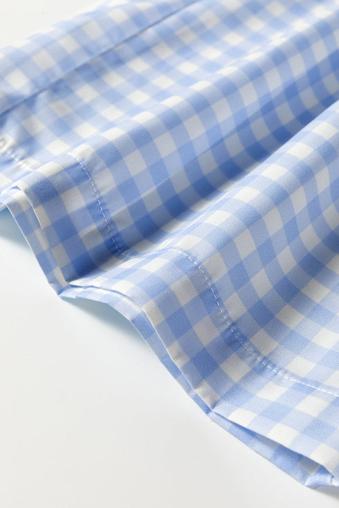 Smocked High Waist Gingham Plaid Pocketed Wide Leg Pants