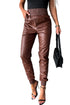 Smocked High-Waist Leather Skinny Pants