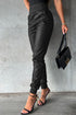 Smocked High-Waist Leather Skinny Pants