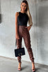Smocked High-Waist Leather Skinny Pants