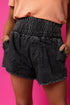 Smocked High Waist Mineral Washed Stretch Denim Shorts