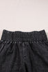 Smocked High Waist Mineral Washed Stretch Denim Shorts