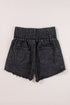 Smocked High Waist Mineral Washed Stretch Denim Shorts