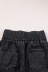 Smocked High Waist Mineral Washed Stretch Denim Shorts