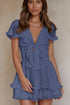 Smocked Knotted Front Layered Flare V Neck Mini Dress