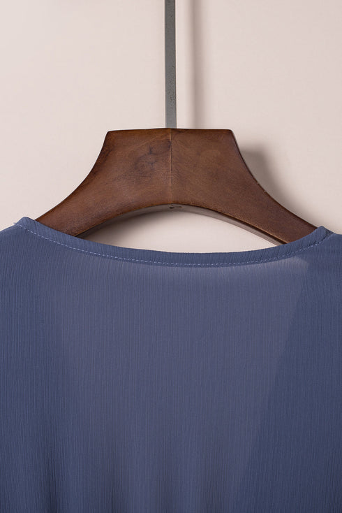 Smocked Knotted Front Layered Flare V Neck Mini Dress