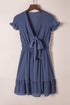 Smocked Knotted Front Layered Flare V Neck Mini Dress