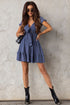 Smocked Knotted Front Layered Flare V Neck Mini Dress