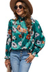 Smocked Mock Neck Floral Print Long Sleeve Blouse