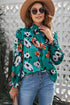 Smocked Mock Neck Floral Print Long Sleeve Blouse