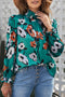 Smocked Mock Neck Floral Print Long Sleeve Blouse