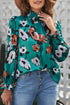 Smocked Mock Neck Floral Print Long Sleeve Blouse