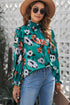 Smocked Mock Neck Floral Print Long Sleeve Blouse
