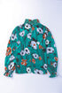 Smocked Mock Neck Floral Print Long Sleeve Blouse