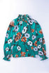 Smocked Mock Neck Floral Print Long Sleeve Blouse
