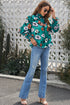 Smocked Mock Neck Floral Print Long Sleeve Blouse