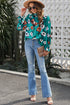 Smocked Mock Neck Floral Print Long Sleeve Blouse