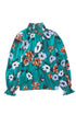 Smocked Mock Neck Floral Print Long Sleeve Blouse