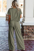 Smocked Raw Hem Loose Tee Wide Leg Pant Sets