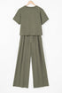 Smocked Raw Hem Loose Tee Wide Leg Pant Sets
