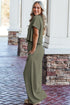 Smocked Raw Hem Loose Tee Wide Leg Pant Sets