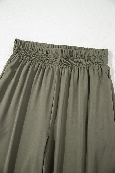Smocked Raw Hem Loose Tee Wide Leg Pant Sets
