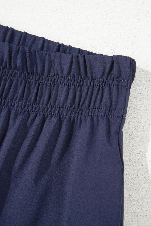 Smocked Raw Hem Loose Tee Wide Leg Pant Sets