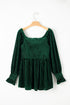 Smocked Ribbed Velvet Long Sleeve Babydoll Blouse