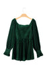 Smocked Ribbed Velvet Long Sleeve Babydoll Blouse
