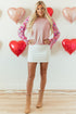 Smocked Ruffle Cuff Mixed Media Floral Sweater