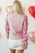 Smocked Ruffle Cuff Mixed Media Floral Sweater