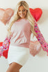 Smocked Ruffle Cuff Mixed Media Floral Sweater