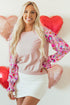 Smocked Ruffle Cuff Mixed Media Floral Sweater