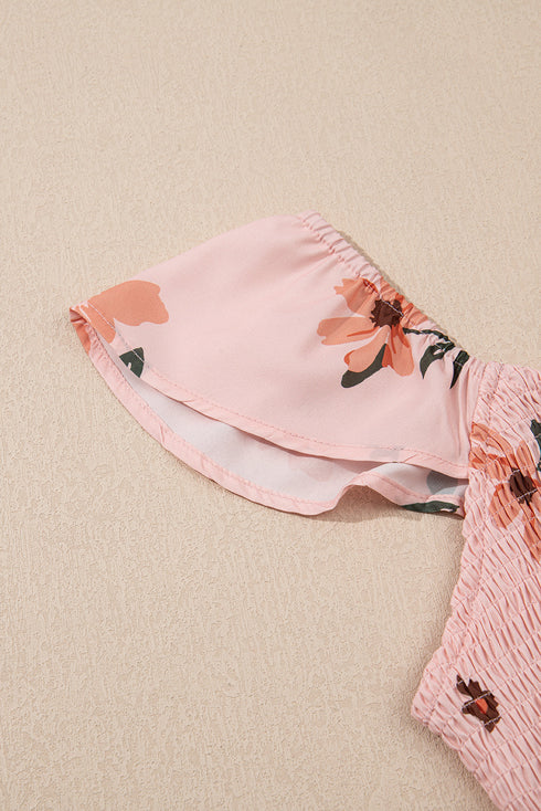 Smocked Ruffle Hem Floral Vacation Maxi Dress