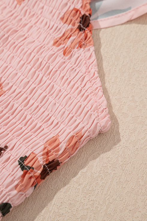 Smocked Ruffle Hem Floral Vacation Maxi Dress