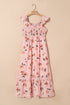 Smocked Ruffle Hem Floral Vacation Maxi Dress