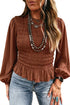 Smocked Ruffle Hem Long Sleeve Western Blouse