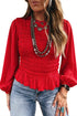 Smocked Ruffle Hem Long Sleeve Western Blouse
