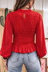Smocked Ruffle Hem Long Sleeve Western Blouse
