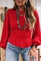 Smocked Ruffle Hem Long Sleeve Western Blouse