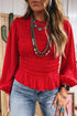 Smocked Ruffle Hem Long Sleeve Western Blouse
