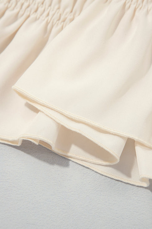 Smocked Ruffle Hem Unprinted Long Sleeve Blouse