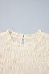 Smocked Ruffle Hem Unprinted Long Sleeve Blouse