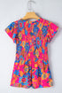 Smocked Ruffle Sleeve Botanical Print Woven Blouse