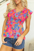 Smocked Ruffle Sleeve Botanical Print Woven Blouse