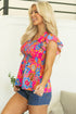 Smocked Ruffle Sleeve Botanical Print Woven Blouse